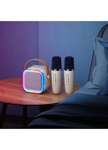 Колонка-караоке Bluetooth портативная беспроводная 2в1 + 2 микрофона RGB-подсветка Бежевая (R4107) No Brand (361029131)