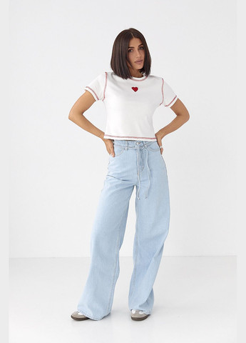 Футболка с контрастными швами и вышитым сердцем Lurex - (326065766)