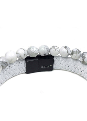 Комплект браслетів зі шкіри із застібкою чорного кольору та кахолонгу з дисками (12133) Hemst (301071443)