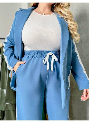 Костюм с брюками палаццо с лампасами, Мод БЛК 082, голубой, размер 62-64 No Brand (355469603)