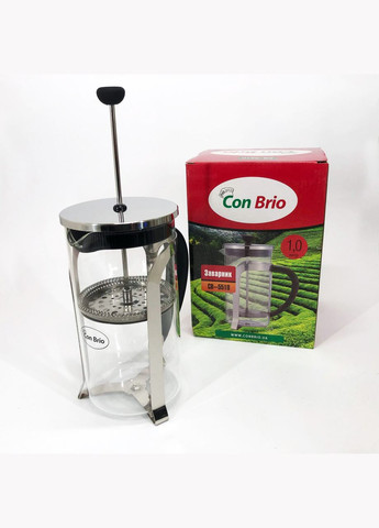 Френч-пресс 1000 мл стекло нержавейка CB-5510, Чайник для заваривания трав, Заварник прозрачный Con Brio (364664240)