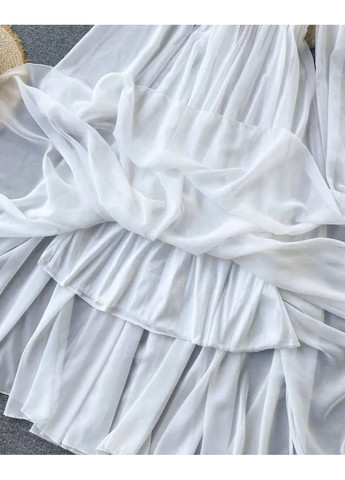 Белое праздничный, вечернее, пляжное, кэжуал женское белое воздушное платье с длинными рукавами Україна однотонное