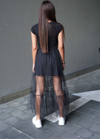 Черное повседневный платье макси с фатиновой юбкой платье-комбинация Tik-Tak однотонное