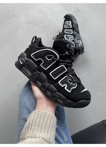 Черные демисезонные кроссовки мужские nike air more uptempo 96 black / white найк аир мор аптемпо No Brand