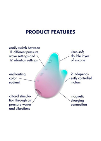 Вакуумний кліторальний стимулятор з вібрацією Mermaid Vibes Mint/Pink, 2 мотори Satisfyer (333332670)