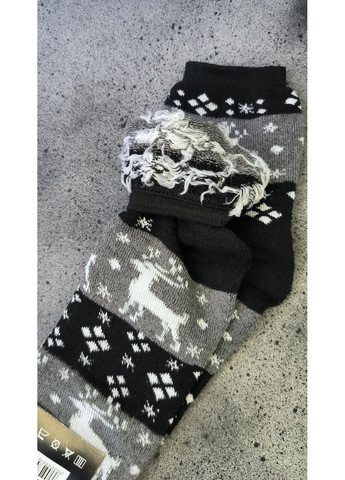 Чёрные женские махровые носки с оленями анималистичные (372473239)