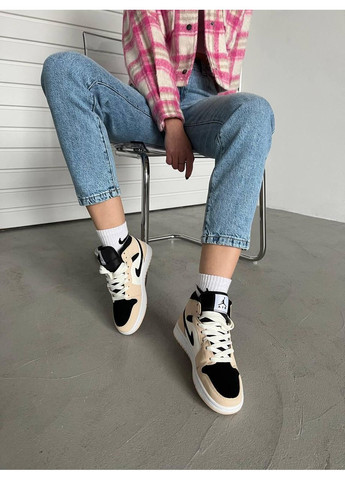 КРОСІВКИ ЖІНОЧІ NIKE AIR JORDAN 1 RETRO HIGH BLACK BEIGE НАЙК АІР ДЖОРДАН No Brand чорні демісезони (369389564)
