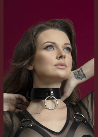 Чокер широкий с кольцом для поводка Feral Feelings - Collar черный, натуральная кожа No Brand (303903508)