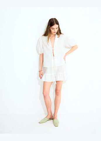 Молочна блуза лляна на зав’язках молочна JUL