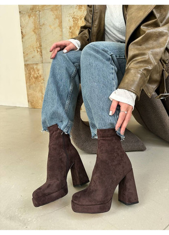 Темно-коричневі демісезонна стильні жіночі ботильйони No Brand