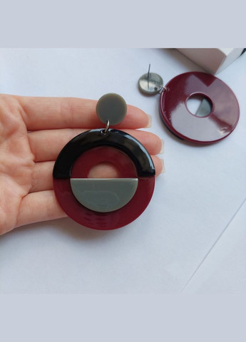 Сережки великі круглі MK0854-1 червоний з чорним DeKolie (322196909)