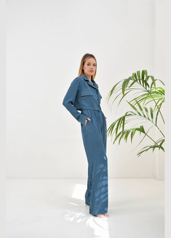 Жіночий костюм з кроп-топом та широкими штанами зі штучного шовку MonCher (334676409)