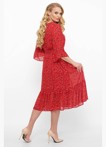 Красное откровенный шифоновое платье с оборками морган красное 60 Tatiana