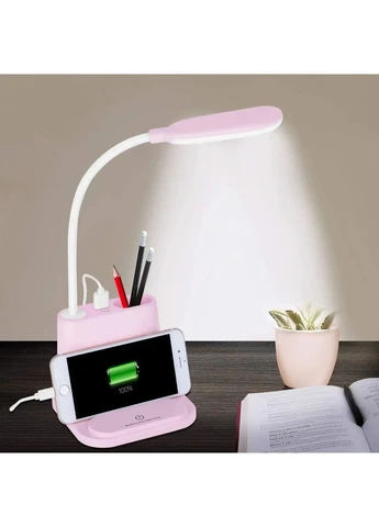 Рожева Акумуляторна настільна LED лампа Bionic Desk Lamp c USB виходом, органайзером та підставкою для смартфона Digital (372114011)