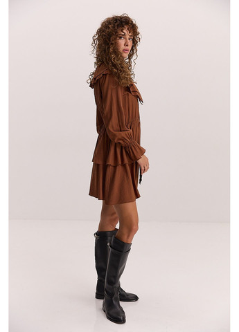Коричнева коротка сукня з довгими рукавами і воланами Arjen
