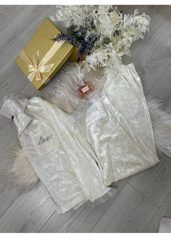 Молочная всесезон женская велюровая пижама рубашка + брюки Asi.Store.ua
