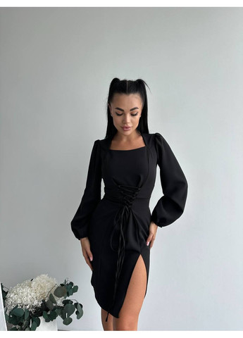 Чорна коктейльна елегантна сукня з креп-костюмки — жіночність, стиль і бездоганна посадка (заміри в описі) GD/GL Модний простір однотонна