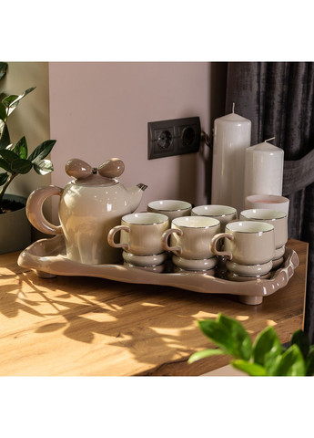 Чайный сервиз на 6 персон с фарфоровой подставкой, HP-15-28 Yiwu (370974830)