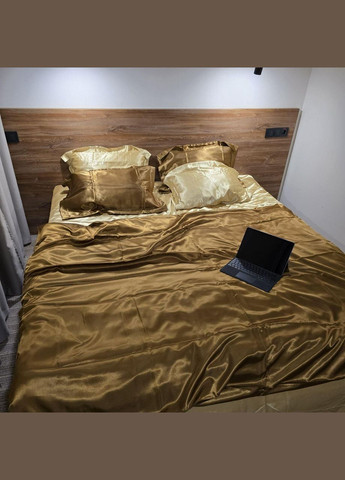 Постільна білизна Атласна Двоспальний 180х210 наволочка 50х70 2шт Золотий (П4К-atlas25-05-02) No Brand (342097406)