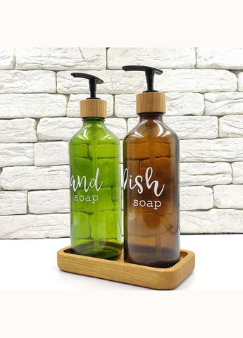 Набор дозаторов стеклянных для кухни с деревянной подставкой 500 мл "Адель" коричневый (2 шт.) No Brand (298794664)