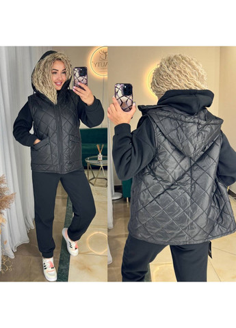 Костюм тройка трехнитка и плащевка, жилетка, брюки и кофта с капюшоном Україна (360542688)