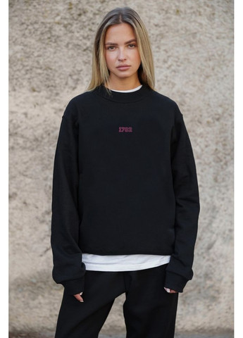 Черный утепленный оверсайз свитшот на флисе с принтом 1702 pink Without (362441493)