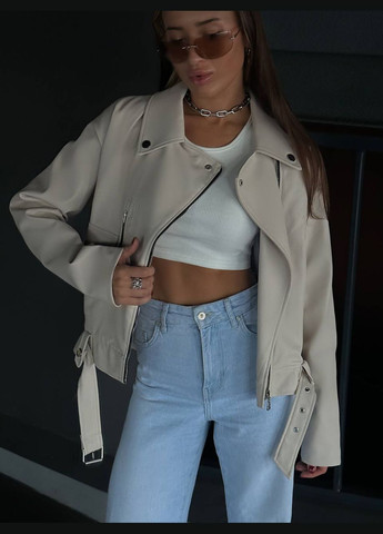 Молочная демисезонная женская куртка-косуха косуха, байкерская Україна