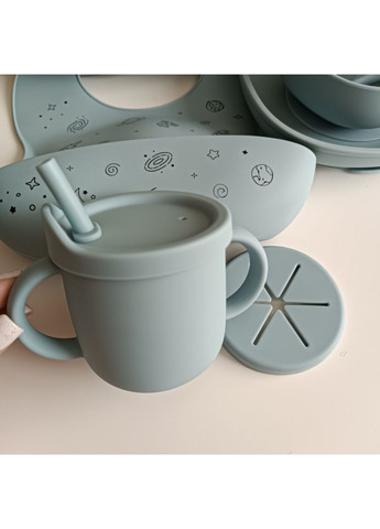 Дитячий набір силіконового посуду для хлопчика Колір дасті блу 7 од (0267) No Brand (368999856)