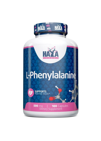 Аминокислота L-Phenylalanine 500 mg, 100 капсул Haya Labs (293483431)