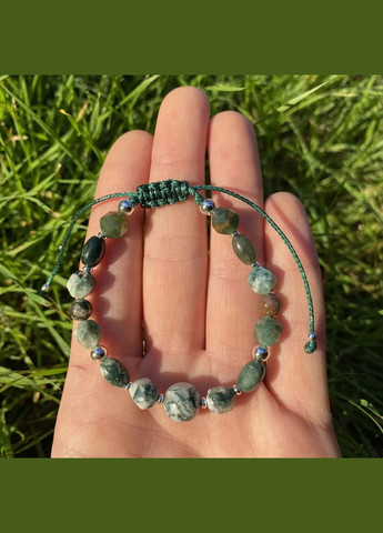 Браслет на затяжці натуральний Моховий Агат різних форм фур-ра гіп-сплав колір срібло d-10-6мм+- L-17-26см No Brand Браслет (316091286)