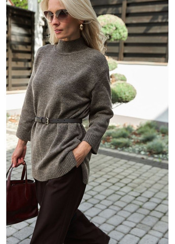 Світло-коричневий зимовий жіночий теплий светр із вовни меріноса (2884) Triko Bakh