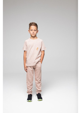 Бежева літня футболка з лого для хлопчиків Ginger Cat