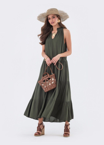 Оливкова (хакі) довга сукня кольору хакі з американською проймою Dressa