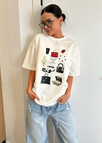 Базова повсякденна оверсайз футболка з принтом та рукавами до ліктя Україна - (328392526)