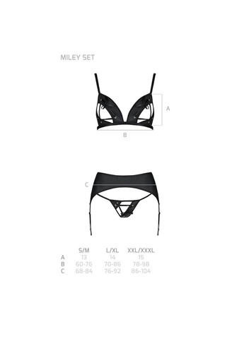 Чорний демісезонний комплект з екошкіри miley set s/m, black, трусики, бюстгальтер, пояс для панчіх Passion