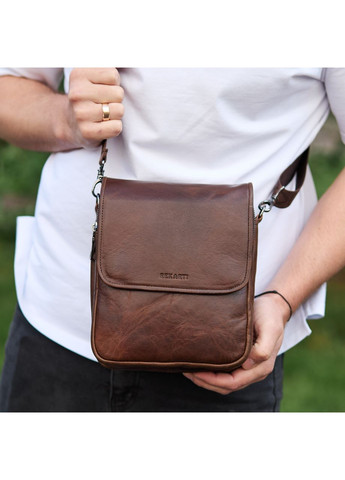 Барсетка з клапаном через плече 24х20х6, чоловіча сумка з гладкою шкірою TD-81020 коричнева Tiding Bag (341309319)