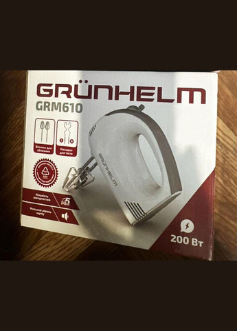 Ручной миксер GRM611 кухонный миксер с насадками для замешивания теста 5 скоростей 200 Вт Белый Grunhelm (297330949)