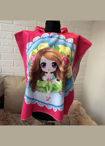 Дитячий рушник-пончо з капюшоном рожевого кольору з малюнком. Пончо рушник для дітей. No Brand (345064737)