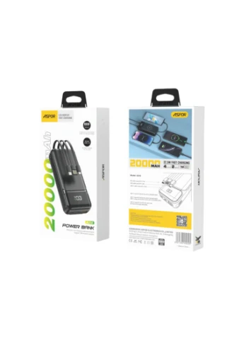 Power Bank Aspor A316 Fast Charge 20000mAh (USB-C/USB/Type-C/Lightning/22.5W) - черный (900146) Fishing Roi (397057158)