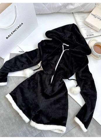 Комбінезон із двосторонньої махри з пумпоном з натурального кролячого хутра — ЗАМІРИ В ОПИСІ DK/DL Мода без кордонів комбінезон-брюки однотонний чорний повсякденний махра