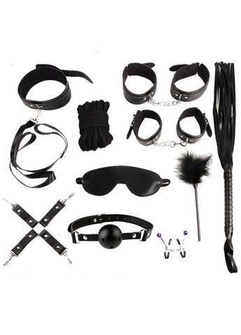 БДСМ набор, 10 предметов, Экокожа черного цвета BDSM Set Black набор для садомазо China (317747313)