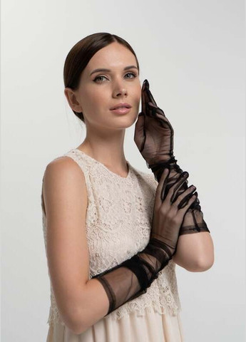 Жіночі рукавички фатинові однотонні довгі Чорні Cindylove (280280065)