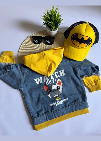 Комбінована демісезонна джинсівка watch out з жовтими вставками 10539 No Brand