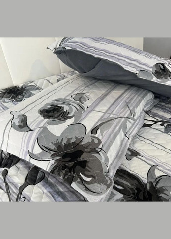 Комплект покривало на ліжко та наволочки 2 шт Сірий з білим Євро (К5001-3) No Brand (323161177)