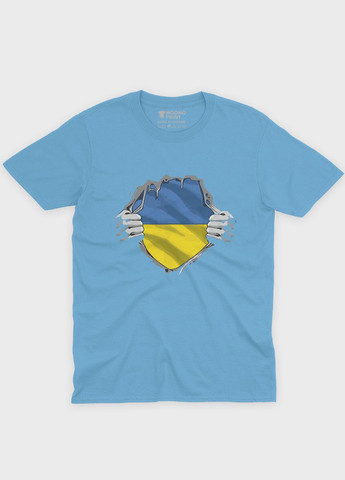Голубая летняя женская футболка с патриотическим принтом (ts001-3-lbl-005-1-079-f) Modno