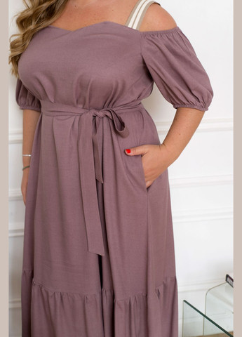 Сливовое коктейльное платье с открытыми плечами Minova однотонное