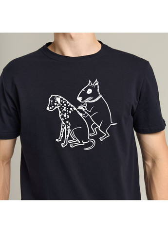 Темно-синя футболка peremoga - наклейка собаки біла темно-синій Pobedov