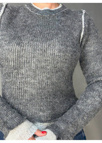 Серый демисезонный свитер женский a-n 8096 двухслойный вязаный паутинка No Brand