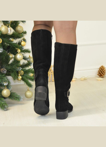 Осенние сапоги черные замшевые женские на маленьком каблуке. 40 размер, голень 42 см Vasha para