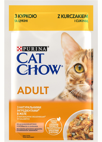 Упаковка влажного корма для взрослых кошек Adult с курицей и цуккини 85 г x 26 шт Purina Cat Chow (311311024)